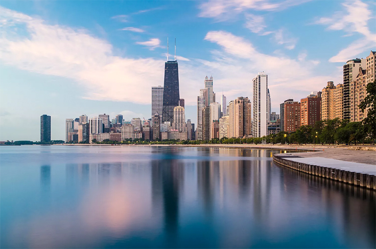 美國，伊利諾伊州，芝加哥，城市天際線和密歇根湖